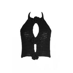 NEW SOAH women's paris crochet halter top in black